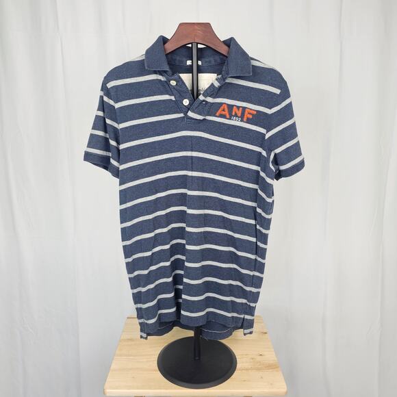 Abercrombie & Fitch Polo Shirt Mens XL Navy Gray Stripe Muscle Fit Y2K ANF Logo - Picture 1 of 3